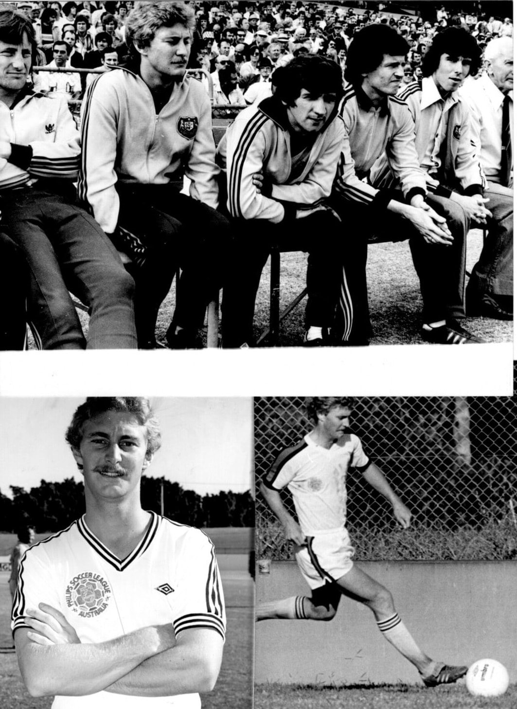 Peter Stone on the Australian bench, and in his Philips Soccer League kit